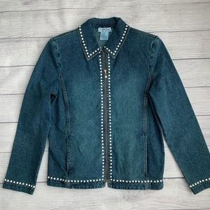 St. John Faux Pearl Trimmed Denim Jacket Size Med